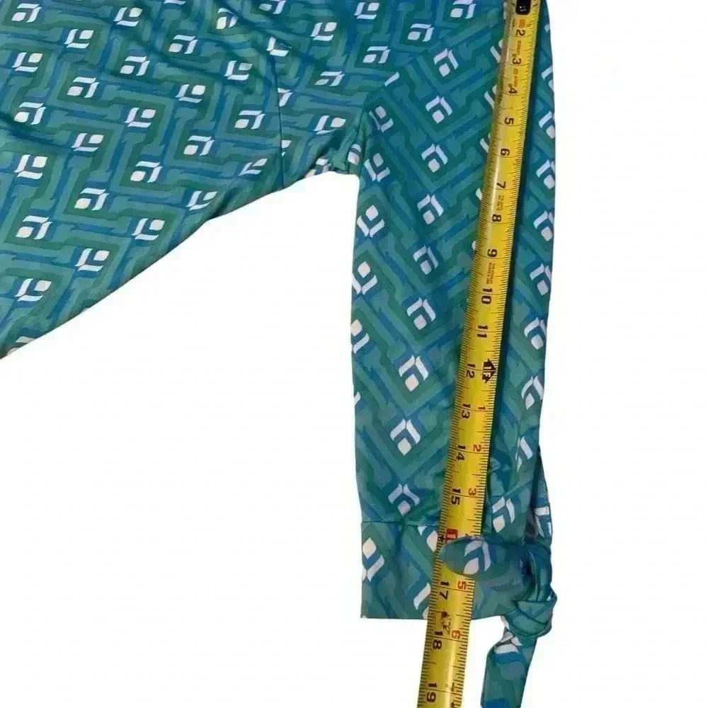 Escapada Living Shift Dress Geometric Aqua Tie Tab Sleeves Women’s Sz S - Picture 3 of 7